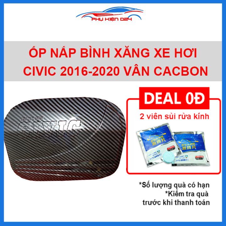 Ốp nắp bình xăng vân cacbon Civic 2022-2023, 2016-2017-2018-2019-2020-2021 bảo vệ chống trầy trang trí ô tô