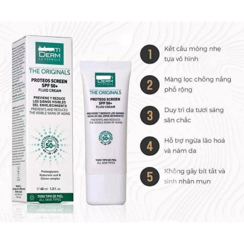 Kem chống nắng cho da dầu, mụn, nám và tăng sắc tố MartiDerm The Proteos Screen SPF50+
