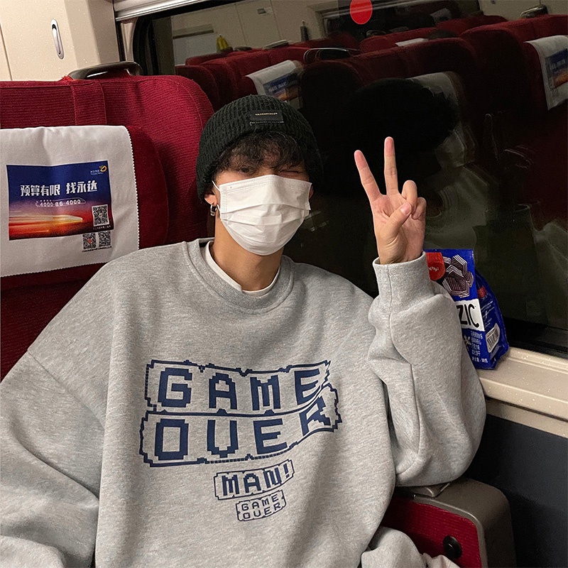 Áo sweater cổ tròn dáng rộng in chữ thiết kế mới thời trang mùa thu dành cho nam 2021