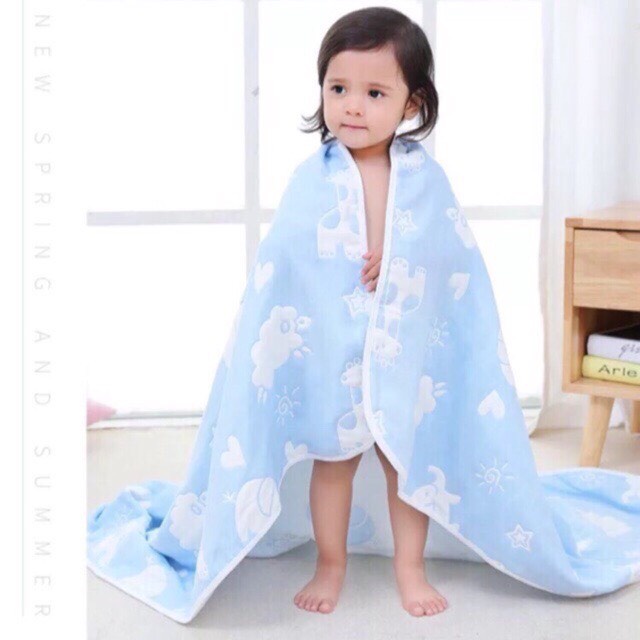 Khăn tắm sợi tre LeeLeeKid 4 lớp bo viền túi zip