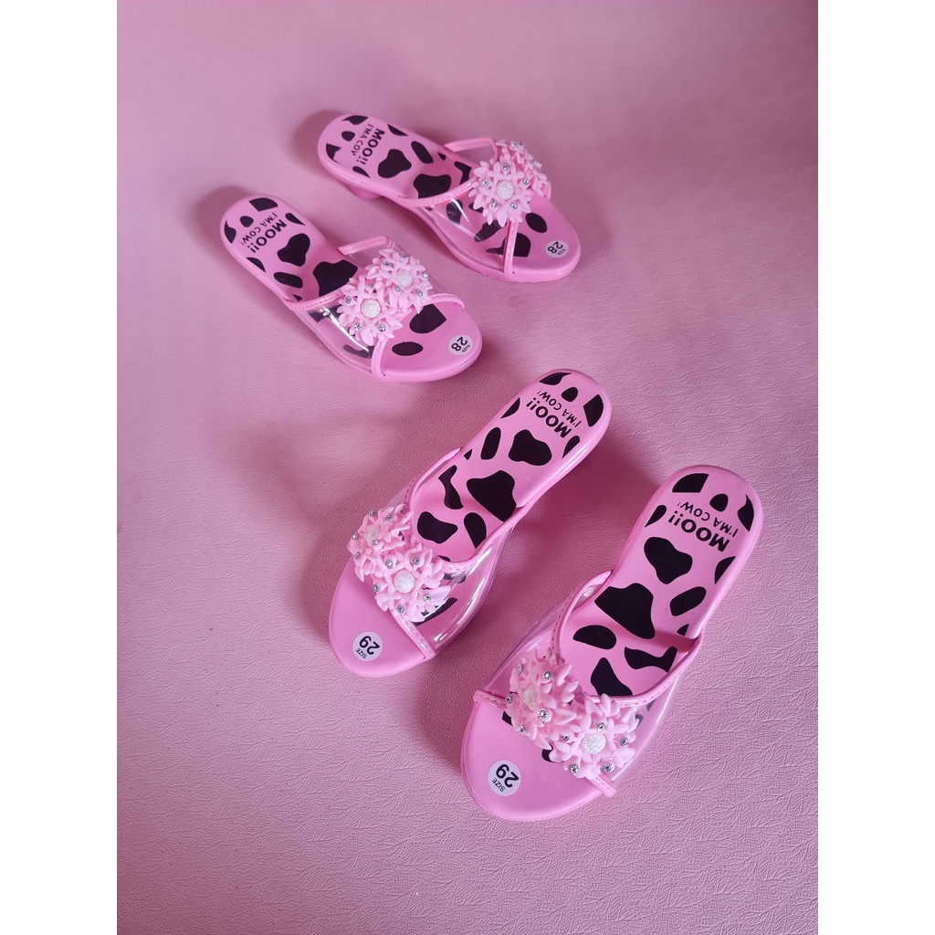 Dép guốc đính hoa bé gái cao 4cm