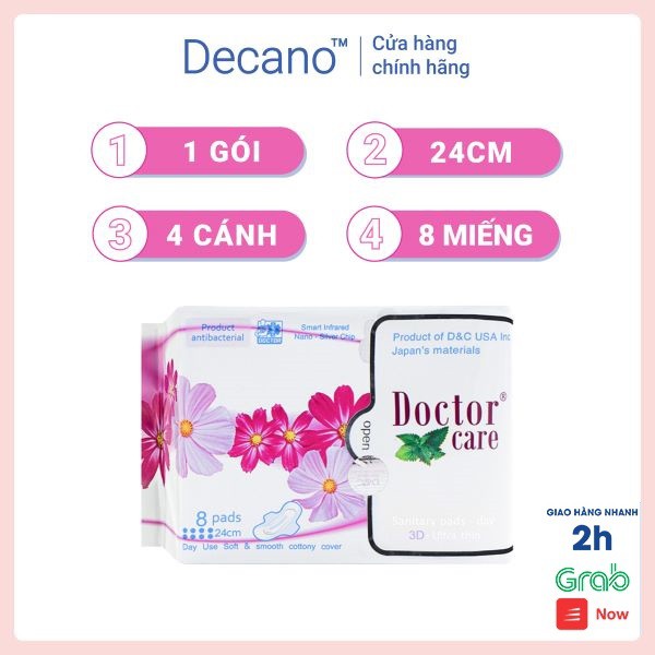 Băng vệ sinh thảo dược Doctor Care ban ngày gói 8 miếng 24cm siêu thấm hút tự tin suốt ngày dài năng động Decano Store