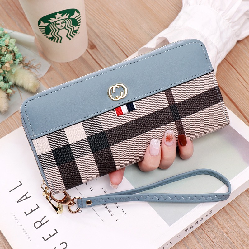 Ví cầm tay nữ da mềm kẻ phối màu giá rẻ BAG U PK58