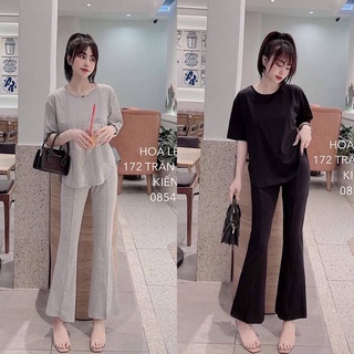 Set áo thun tà bầu kèm quần ống loe xẻ