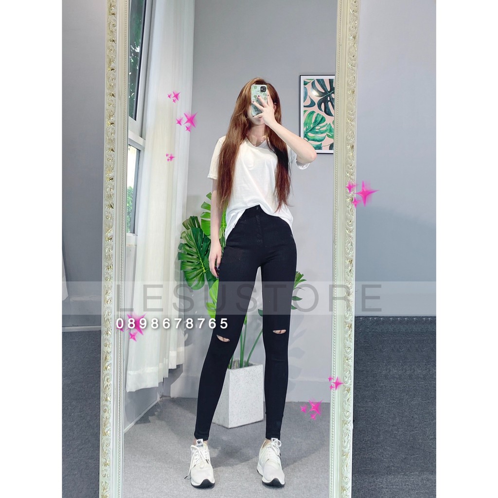 ẢNH TỰ CHỤP Quần Skinny jeans xẻ 2 gối lưng cao