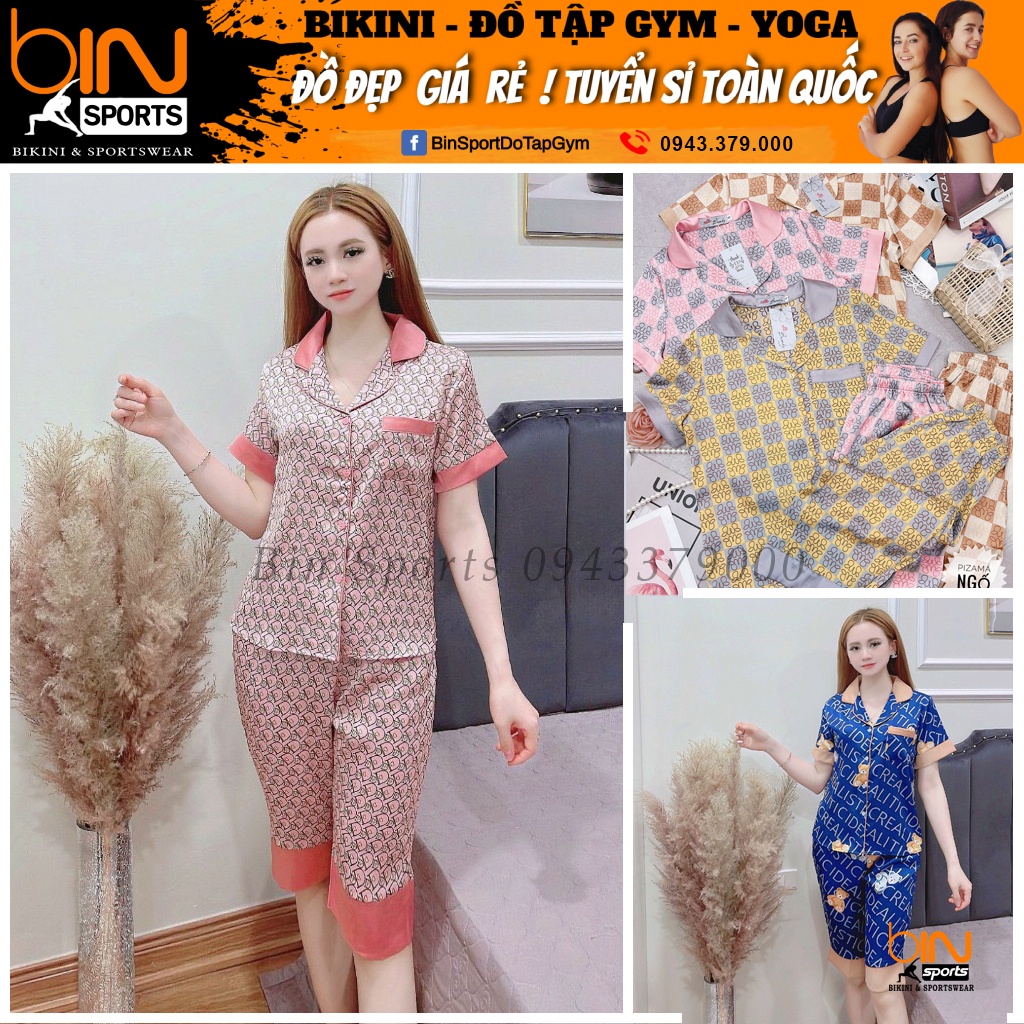 Bộ đồ ngủ, pyjama bộ lụa cao cấp bộ mặc nhà đẹp áo ngắn tay quần ngố các hãng nhiều họa tiết lạ mắt Bin Sports PJM010