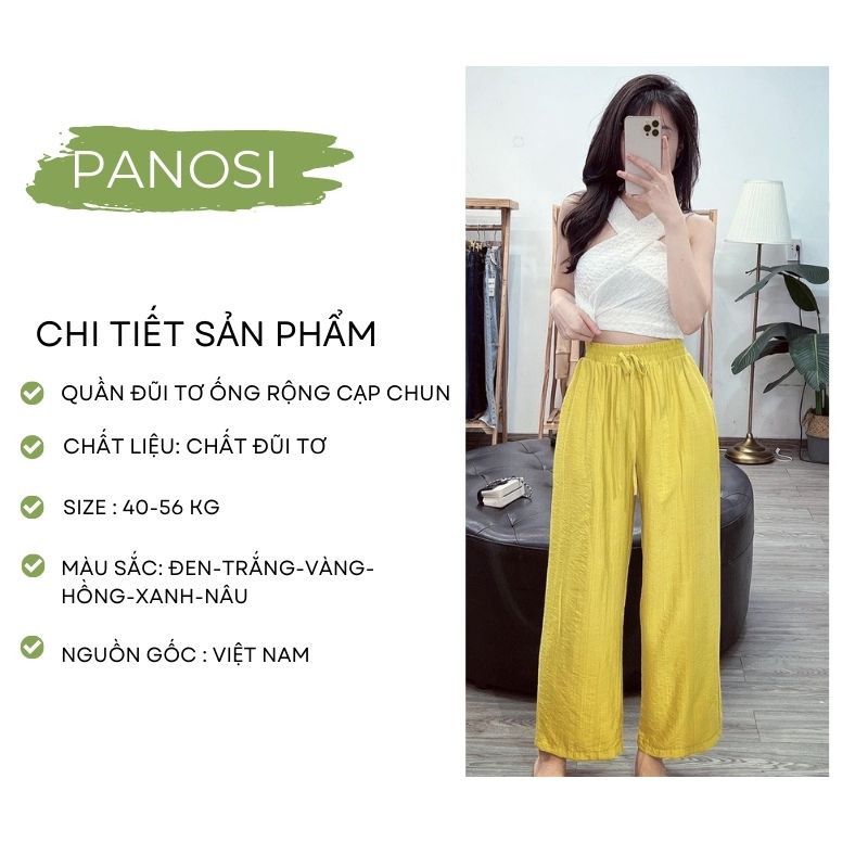 Quần dài nữ ống rộng chất đũi tơ mềm mát cạp chun co giãn - PANOSI - Q115