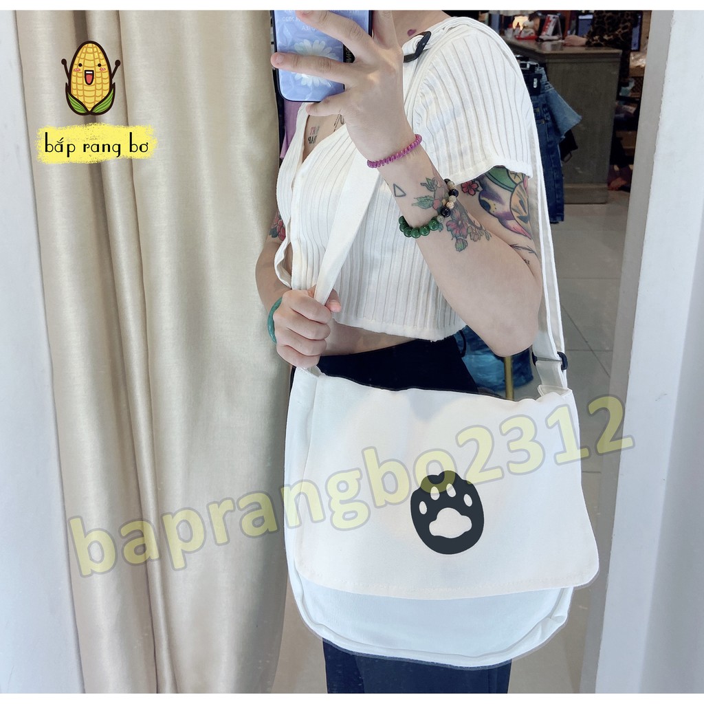 TÚI TOTE ĐEO CHÉO PHẢN QUANG CHÂN MÈO UNISEX CÓ TÚI CON VẢI CANVAS ULZZANG PQ03