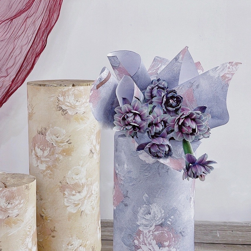 Set 5 Giấy Gói Hoa Chống Thấm Nước Dày Dặn Họa Tiết Tranh Sơn Dầu Đẹp Mắt
