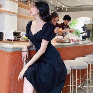 Đầm đen cổ V basic (kèm hình thật)