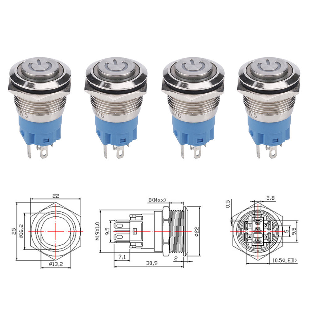 Công Tắc Nhấn Nút Bấm Đèn Led 19mm 250v