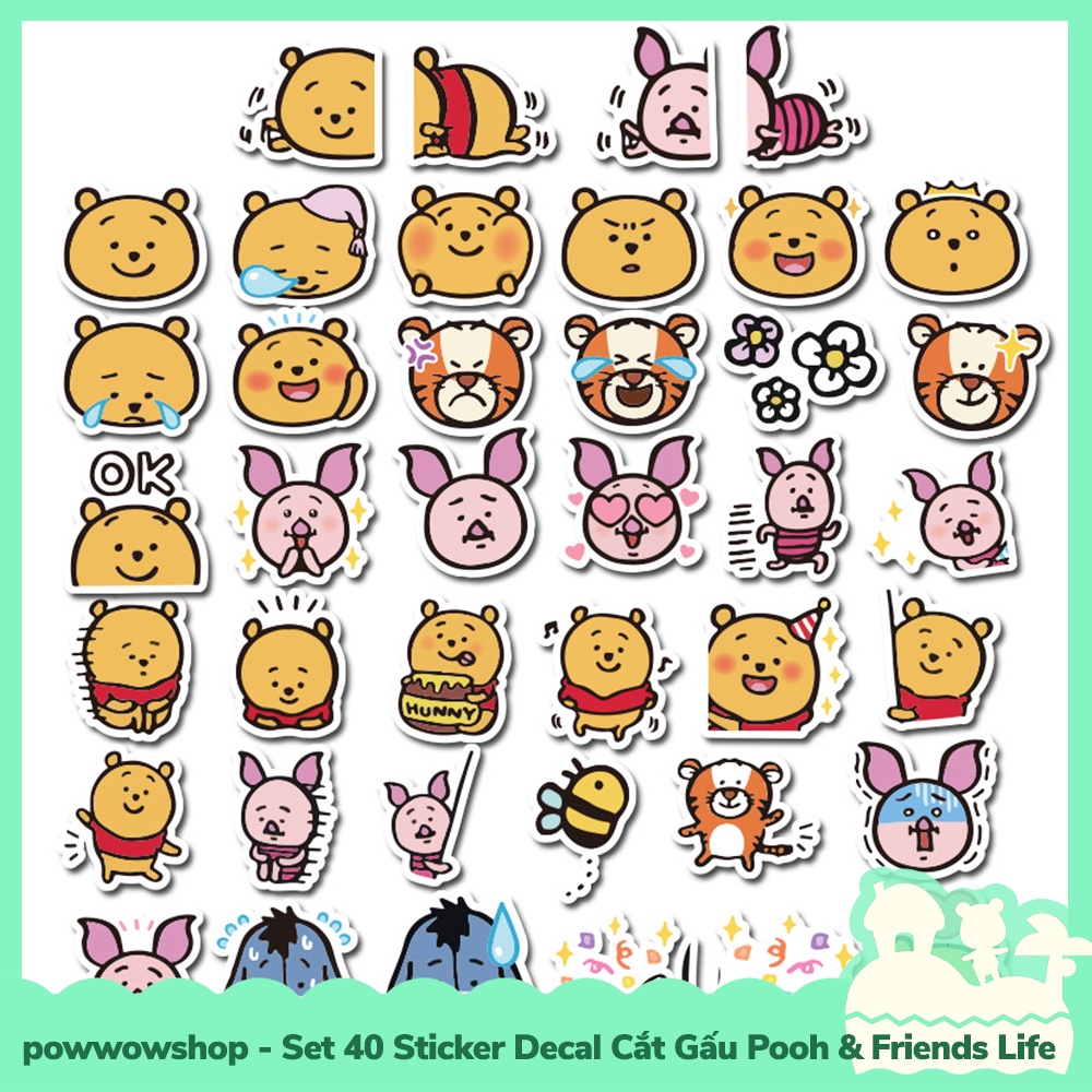 [Sẵn VN - Hỏa Tốc] Set 40/60 Sticker Mini Decal Dán Trang Trí Vật Dụng Mẫu Gấu Pooh &amp; Friends Funny Emotional