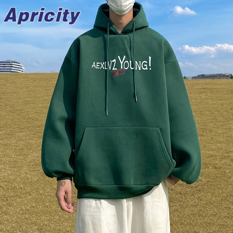 Apricity Áo sweater Thể Thao Dáng Rộng Có Mũ Trùm in Họa Tiết Thời Trang Mùa Thu Phong Cách Hàn Quốc Cho Nam