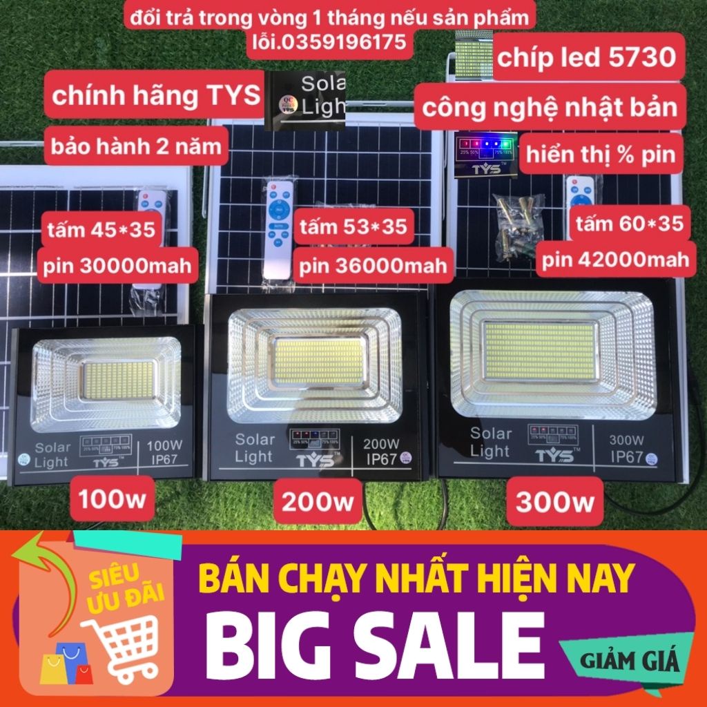 Đèn năng lượng mặt trời chính hãng TYS 600w 500w 400w 300w 200w 100w pha chống lóa,vỏ nhôm,chống nước, bảo hành 24 tháng