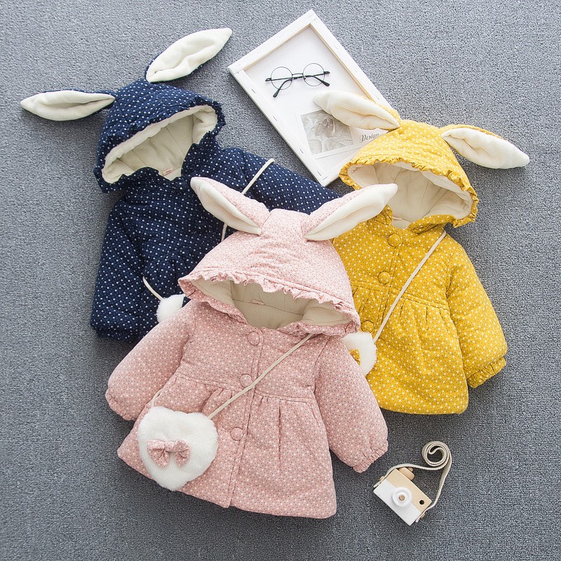 Áo Khoác Cho Bé Gái - Trending Kids - Áo Khoác Nỉ Trần Bông Tai Thỏ kèm túi Đáng Yêu Cho Bé, Chất mềm