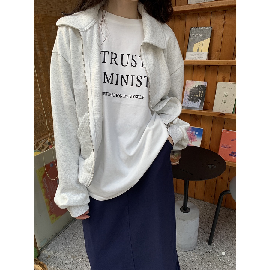 Áo Sweater Dáng Rộng Phối Khóa Kéo Thời Trang Mùa Thu Dành Cho Nữ