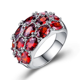 Fashion luxury ladies ring red zircon silver-plated copper ring