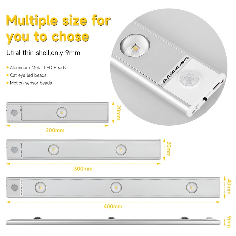 Đèn Led/Đèn USB Tủ quần áo Đèn điều chỉnh độ sáng Tủ quần áo Đèn ba màu 20cm 30cm 40cm Tủ quần áo phòng ngủ