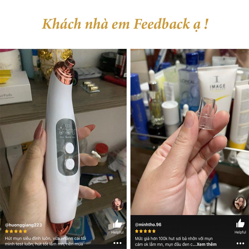 Máy Hút Mụn, Máy Hút Mụn Đầu Đen Cám Cầm Tay Sạc Pin Với 3 Chế Độ 6 Đầu Hút