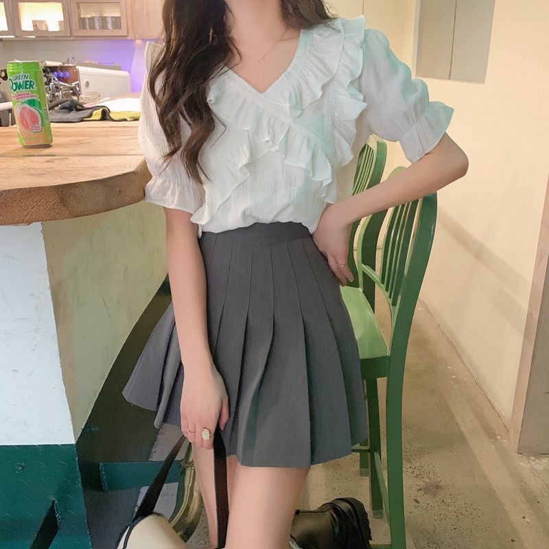 Áo Sơ Mi Ngắn Tay Thời Trang Pháp Xinh Xắn 171826 Áo Sơ Mi Form Rộng Kiểu Dáng Ngọt Ngào Dễ Phối Đồ