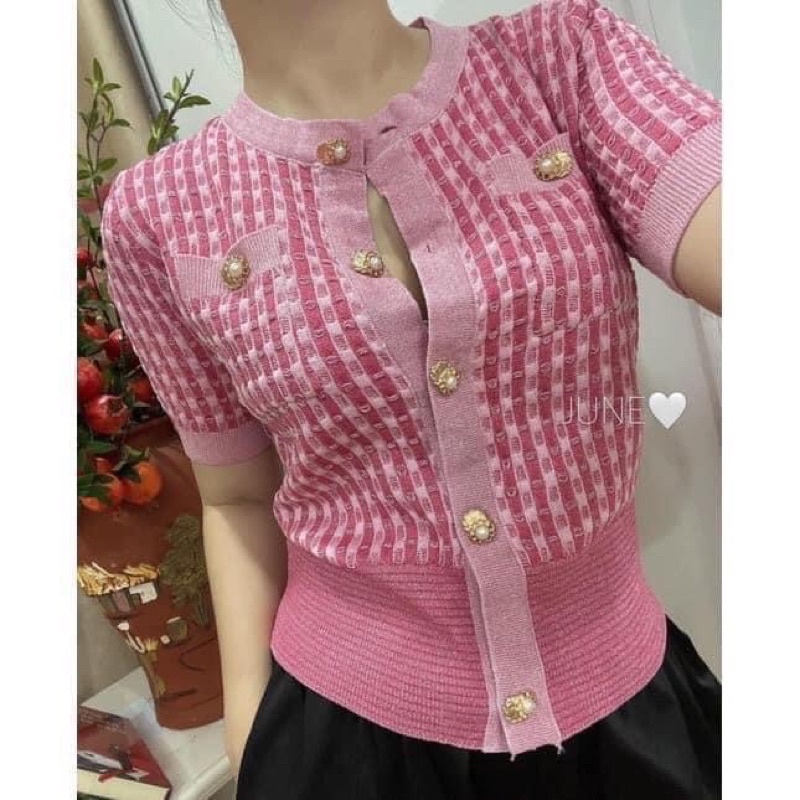 Áo len hồng kẻ nhũ c | BigBuy360 - bigbuy360.vn