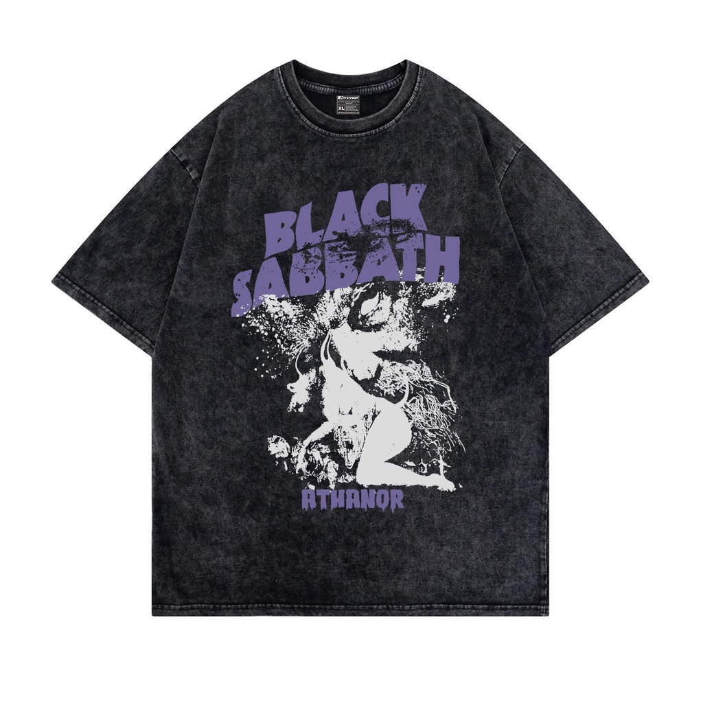 Áo wash ATHANOR 100%cotton form rộng tay lỡ mẫu Black Sabbat loang xám