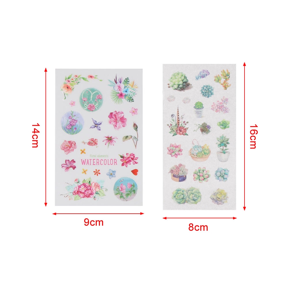 Set 6 tờ sticker giấy hình sen đá xương rồng trang trí DIY