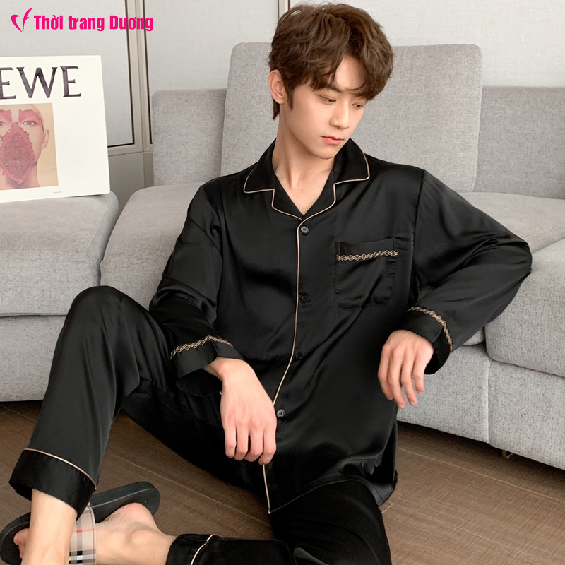 G2233D HÀNG SẴN Bộ đồ ngủ pyjama nam dài tay chất lụa mềm mại cao cấp hàng nhập - Thời Trang Dương