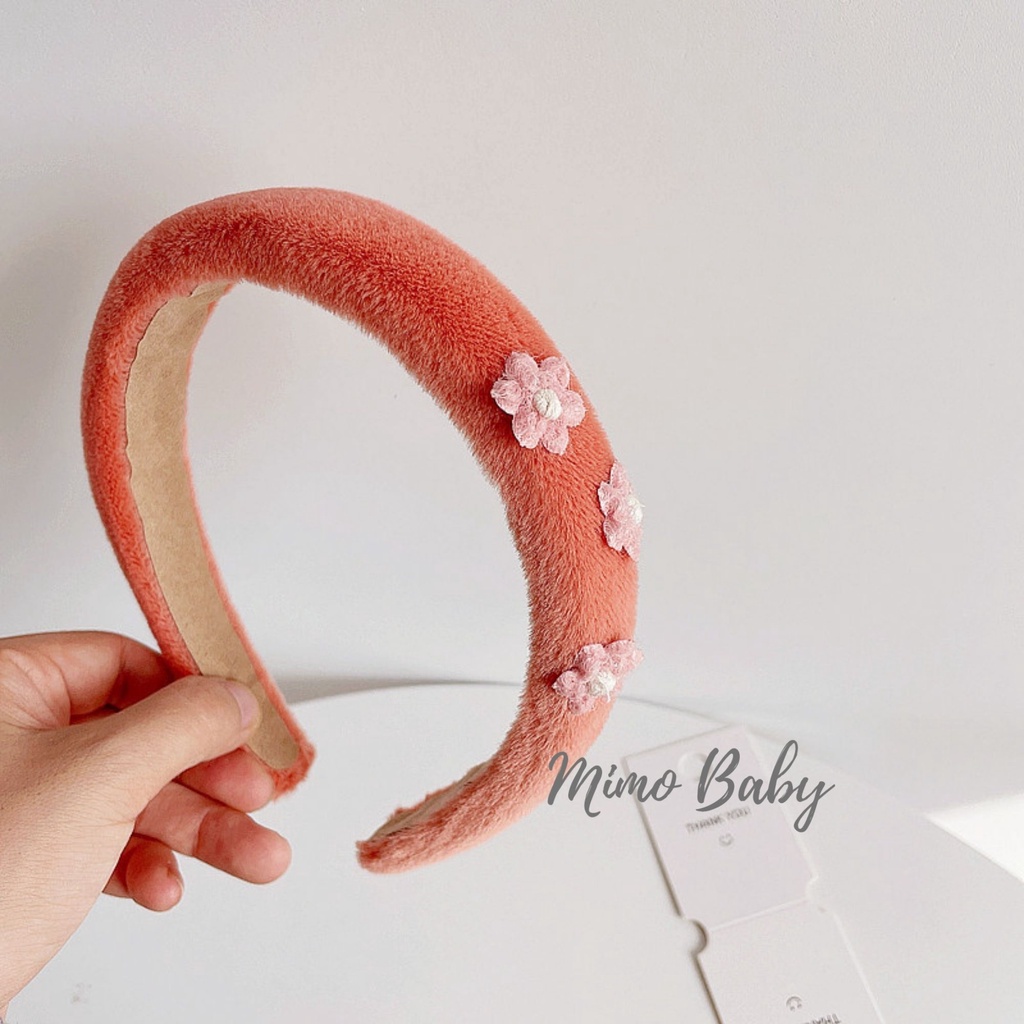 Bờm cài tóc đáng yêu bông ngắn đính hoa cho bé gái Mimo baby BD37