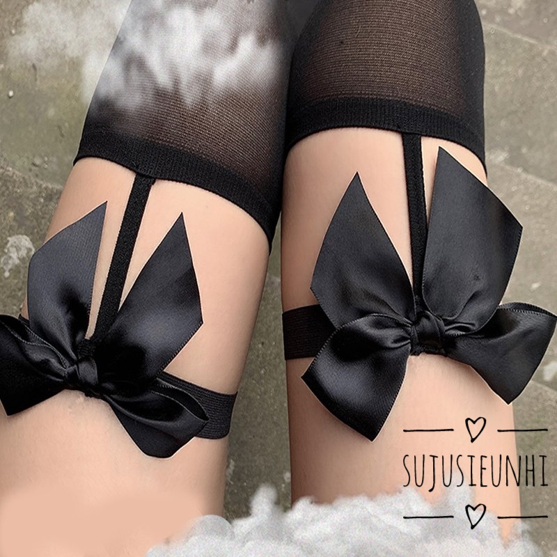 Tất/ vớ đùi jk len dày 2 tầng trong suốt đính nơ lolita
