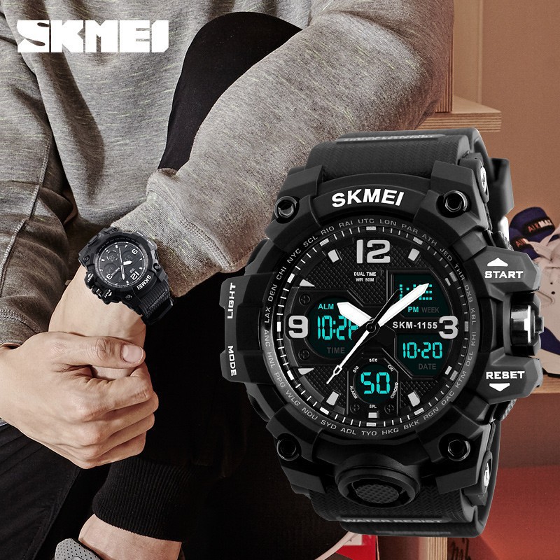 Đồng hồ điện tử nam SKMEI 1155B dây cao su phong cách thể thao mạnh mẽ
