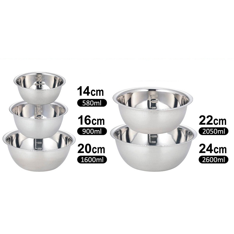 Bát Trộn INOX Xuất Nhật – Âu Trộn Salat, Set 5 Tô Inox Hàng Có Chia Vạch ml