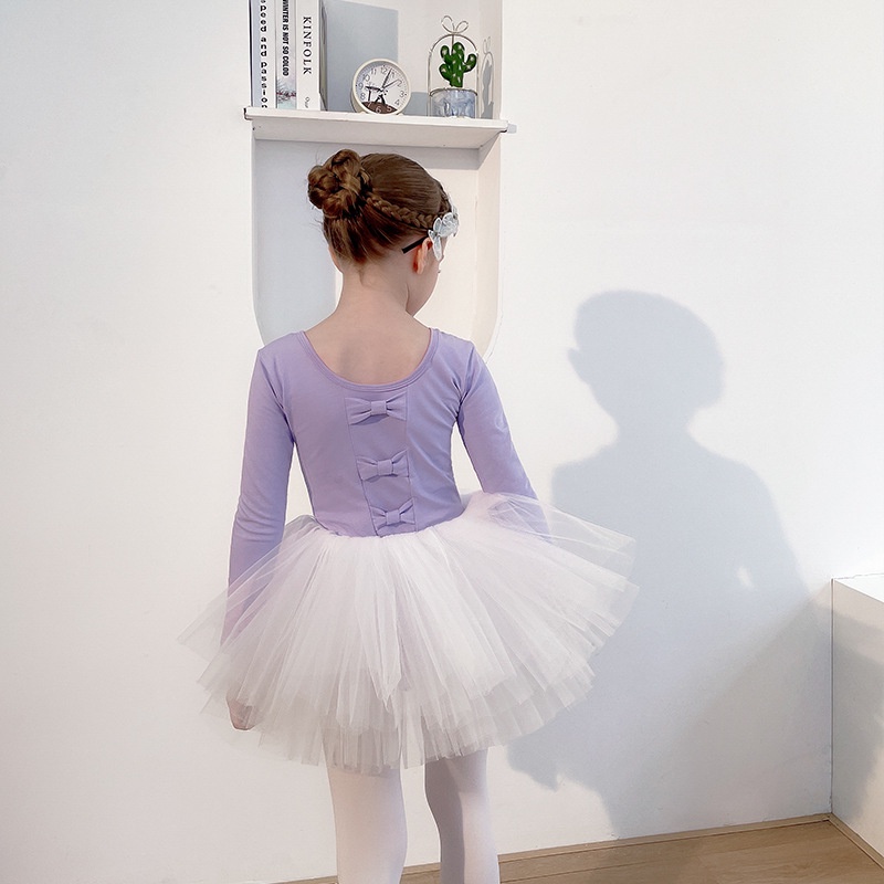 Bộ Trang Phục Múa Ba Lê Vải Cotton Màu Xanh Dương Nhạt Tay Dài Thời Trang Thu Đông Cho Bé Gái