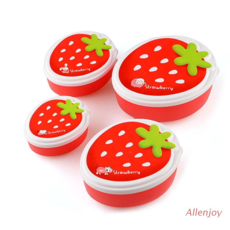 Set 4 Hộp cơm Hình Quả Dâu Có Thể Tái Sử Dụng Kèm Nắp Đậy
