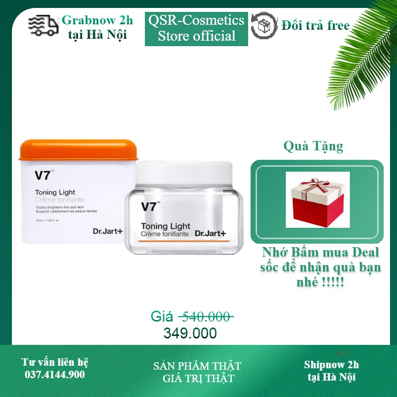 [ Có Quà Tặng Kèm ] Kem dưỡng trắng da  v7 Toning Light Dr.Jart 50ml QSR Cosmetics