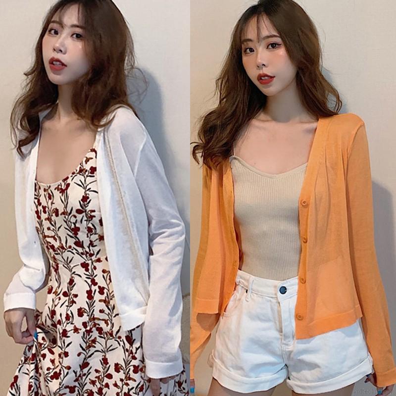 Áo Khoác Cardigan Mỏng Tay Dài Cổ Chữ V Màu Trơn Xinh Xắn Cho Nữ | WebRaoVat - webraovat.net.vn