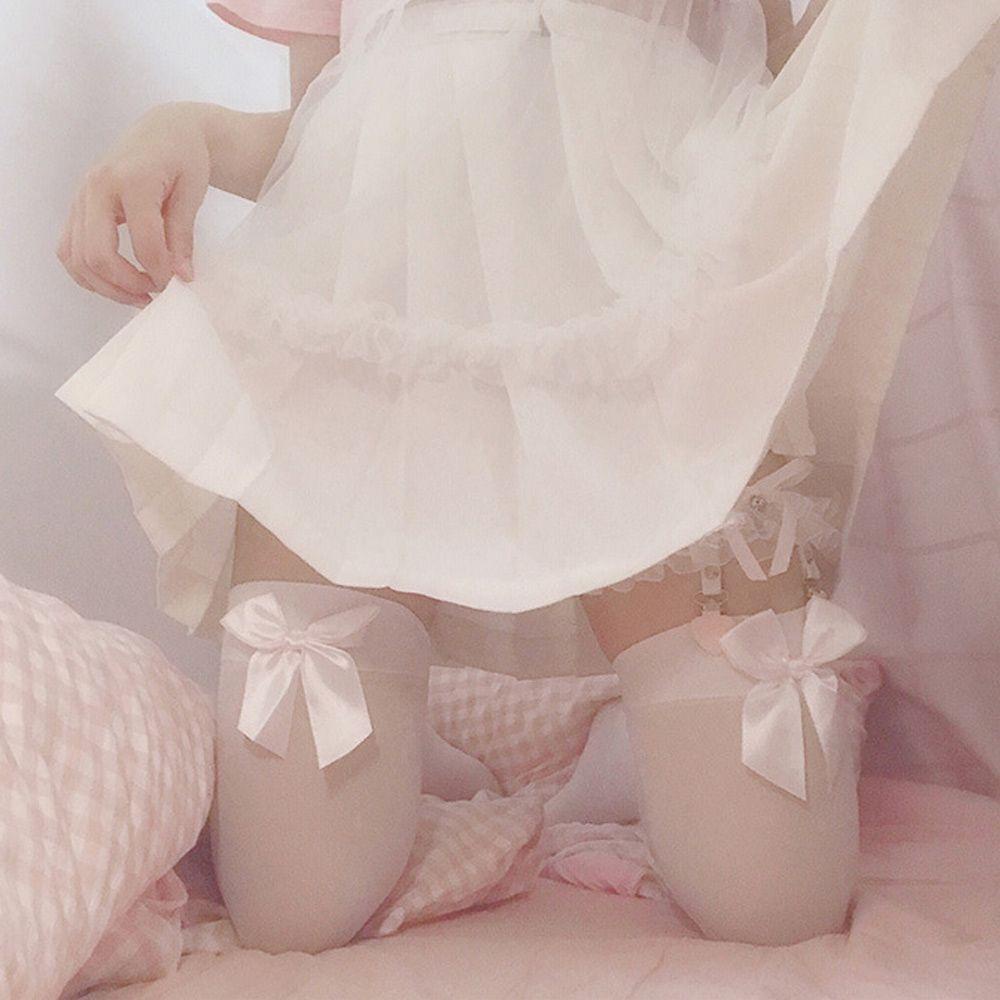 OSIER1 Vòng Ren Nịt Bít Tất Đính Nơ Gợi Cảm Phong Cách Lolita