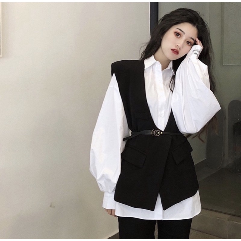 Áo gile vest kèm thắt lưng