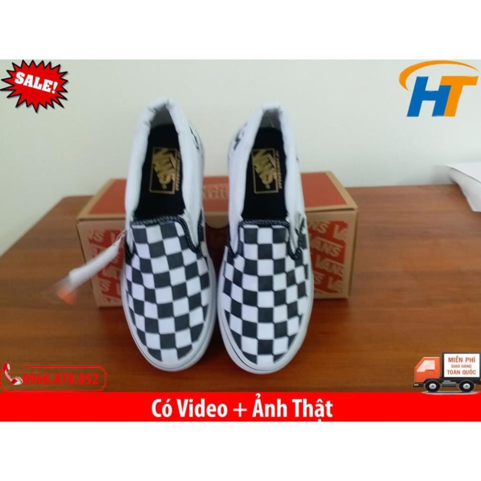 [ẢNH THẬT + HÀNG ĐẸP ] Giày Vans slip on lười caro đen trắng Siêu Đẹp Cao Cấp [ SL  ib ] 👟 :)) , $