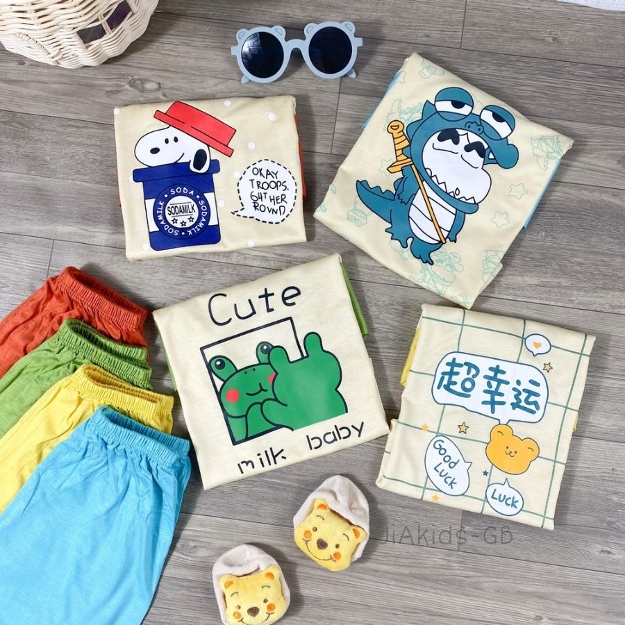 Bộ Thun Lạnh Cộc Tay Cho Bé Trai Bé Gái 8-19kg -TN-IN88 In Động Vật Dễ Thương Chất Vải Thoáng Mát