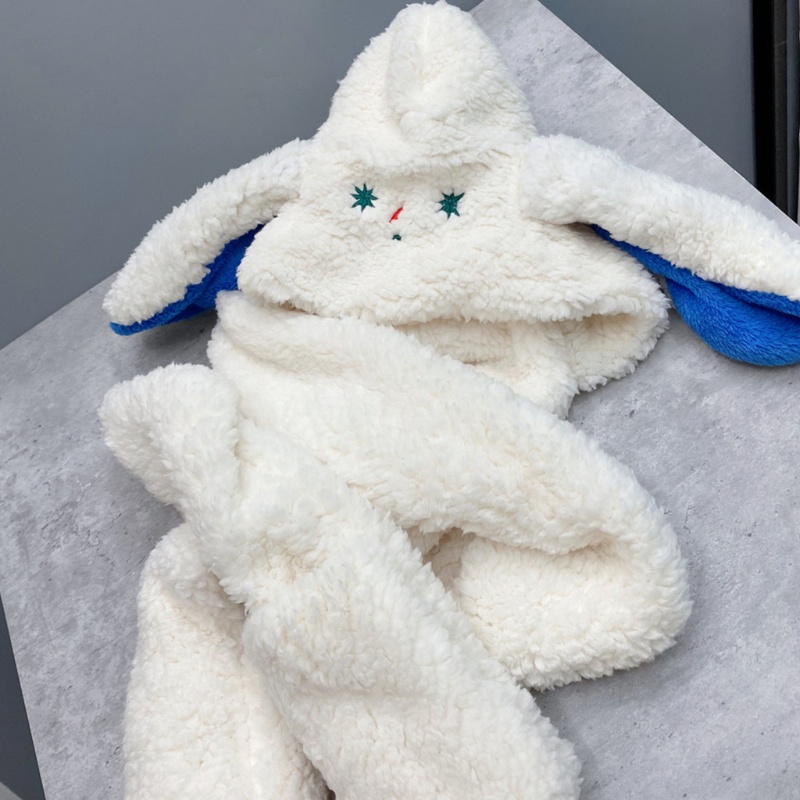 Set Mũ Khăn Choàng Cổ Tai Thỏ Kèm Găng Tay Giữ Ấm Mùa Đông