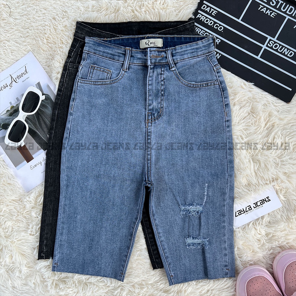 Quần Jean Nữ Ngố Co Giãn Rách 2 Màu Layla Ver.068, Ngố Bò Cạp Cao Ôm Dáng Cá Tính Cho Nữ