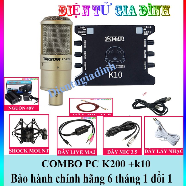 COMBO THU ÂM MICRO TAKSTAR k200 SOUND CARD XOX K10 DÂY LIVE STREAM MA2