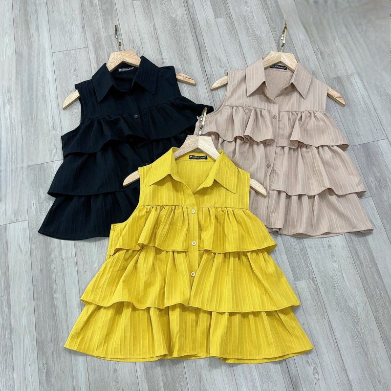 Áo cổ sơmi sát nách tầng bèo