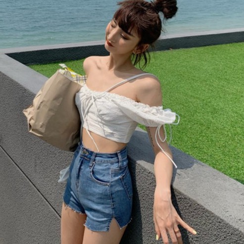 Áo sơ mi nữ trễ vai tay ngắn Emilyshop