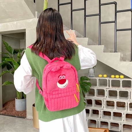 TÚI TOTE VÀ BALO GẤU DÂU MÀU HỒNG SIÊU DỄ THƯƠNG