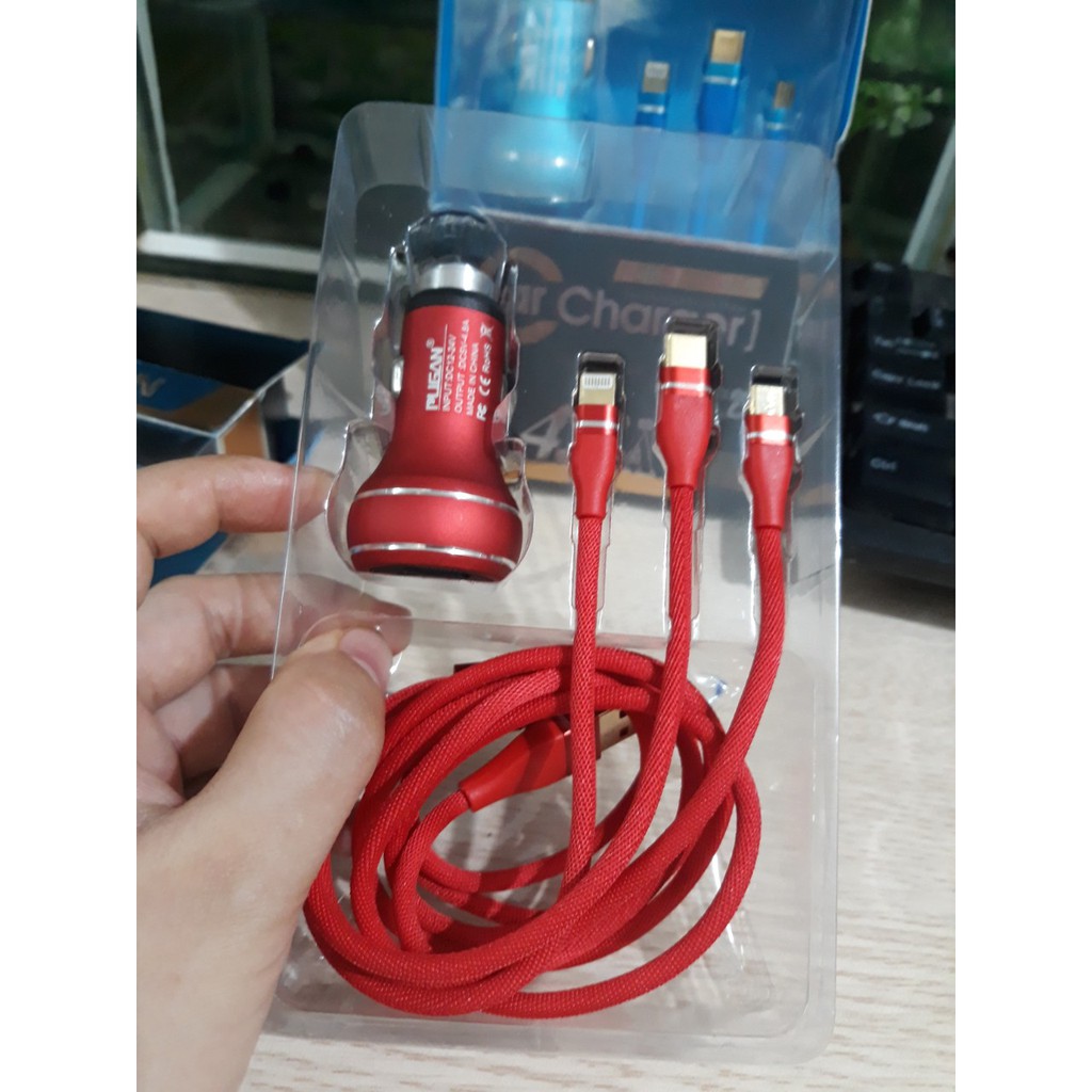 [Chính hãng Pugan] Tẩu sạc Pugan 4.8A dây sạc 3 đầu, sạc nhanh điện thoại và thiết bị điện tử, bộ sạc 3 trong 1 cao cấp