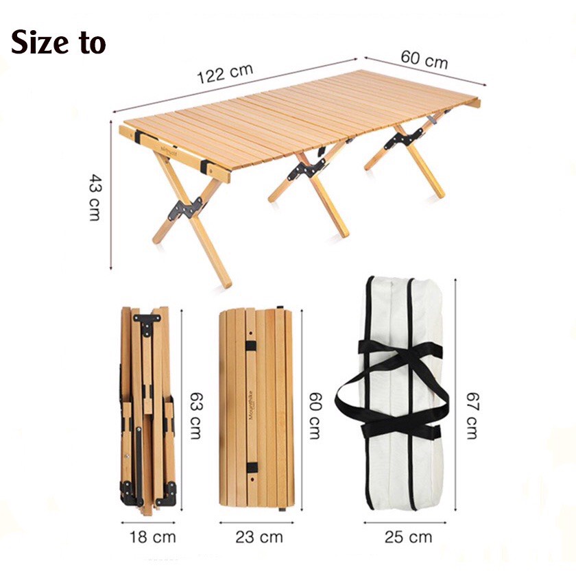 Bàn Gỗ Gấp Gọn Dã Ngoại Cắm Trại Mountainhiker Tải Trọng 39kg Kích Thước 120cm x 60cm x 43cm Kèm Túi Đựng