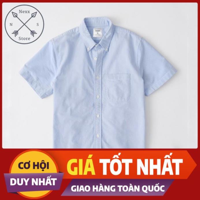Áo sơ mi nam tay ngắn vải Oxford denim jean trắng cao cấp mềm mịn phù hợp công sở Nexx&Dee 02