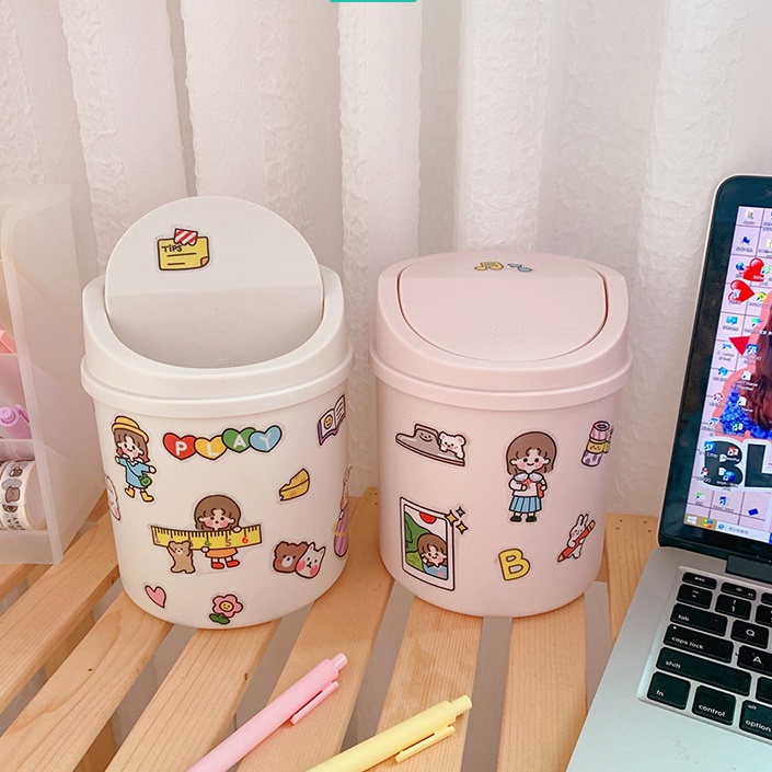 Thùng rác nhựa có nắp để bàn kích cỡ mini đa năng tiện dụng siêu xinh